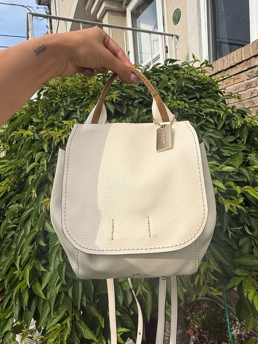 Coach Cream Leather Mini Backpack with Gold Tag